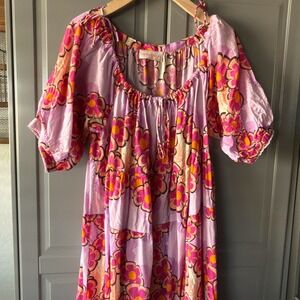 KINGA CSILLA Avenue Liberty Floral Print Puff Sleeve Maxi Dress, Pink Orange, OS